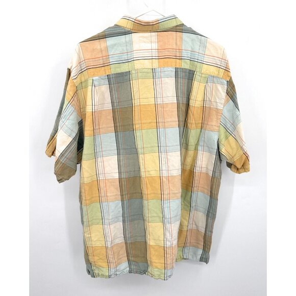 Tommy Bahama Button Up Shirt Mens XL Yellow Plaid Short Sleeve Linen Casual - Picture 3 of 4